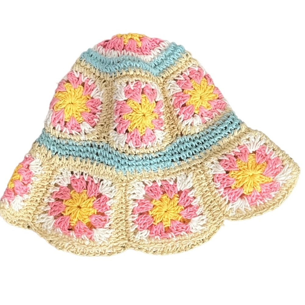 Urban outfitters straw pastel multicolored colored boho bucket  hat